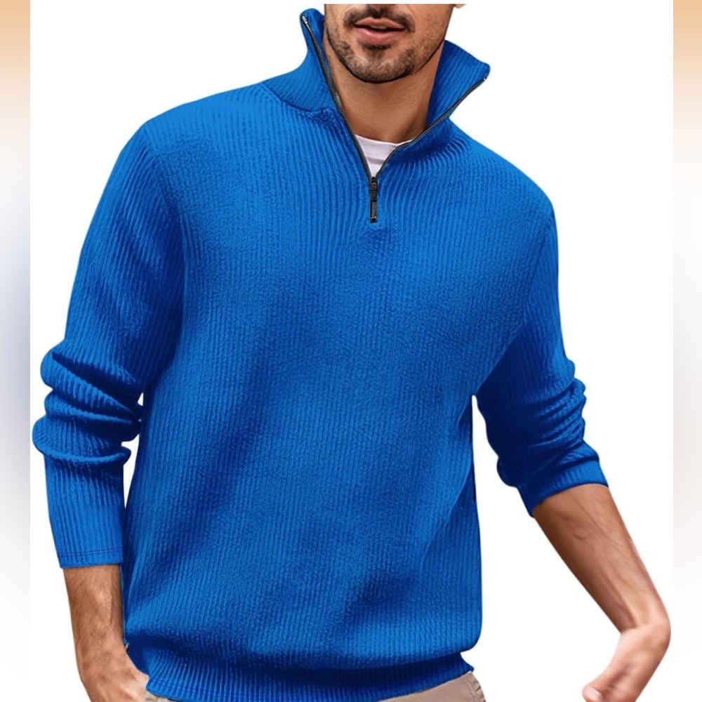 Men's Blue Half-Zip Sweater